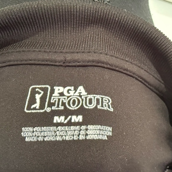 PGA Tour Black and White Striped Polo Shirt Classic Knit - Picture 2 of 5